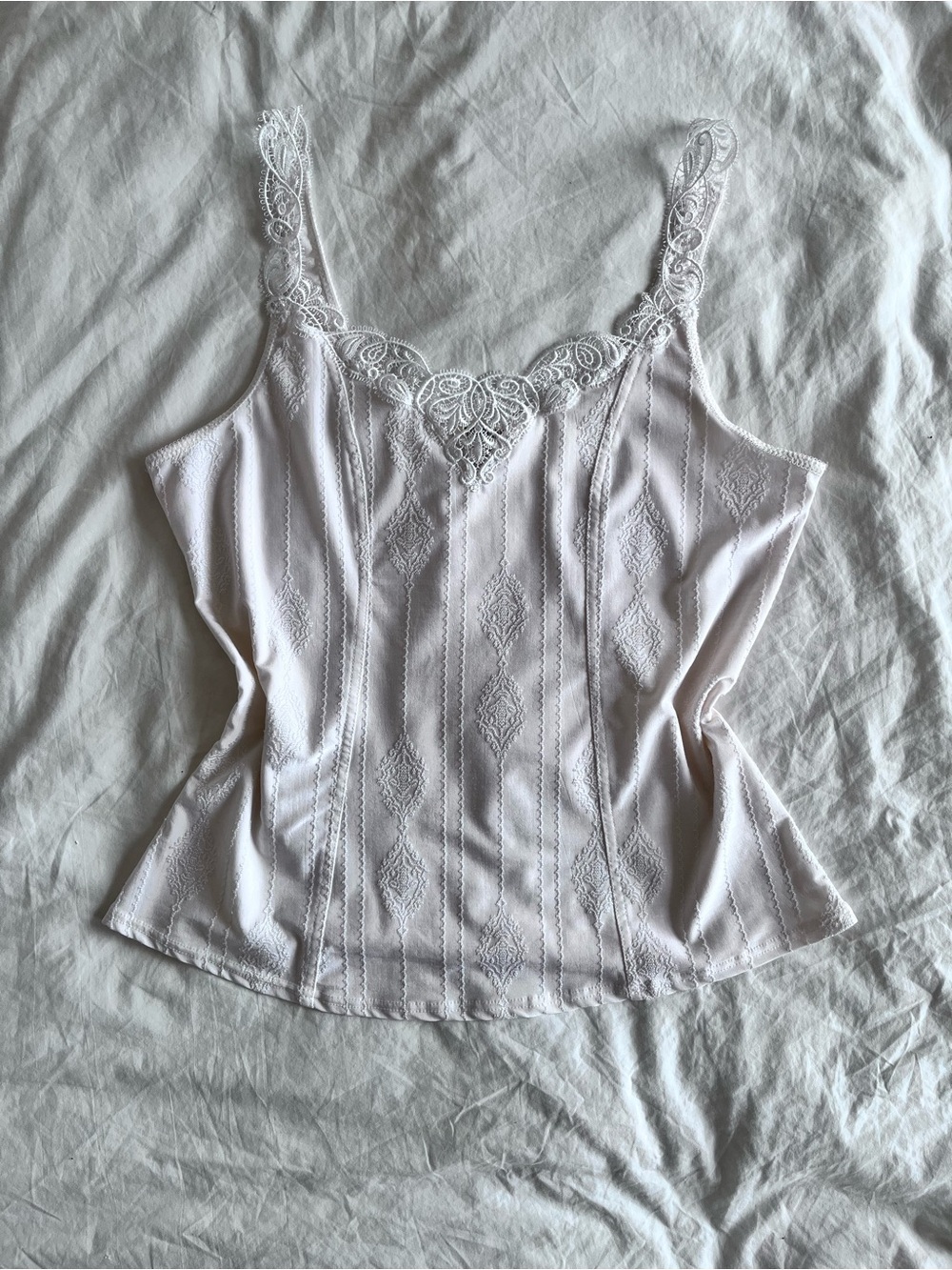 Vintage Arianne Delicate Lace-Trim White Camisole